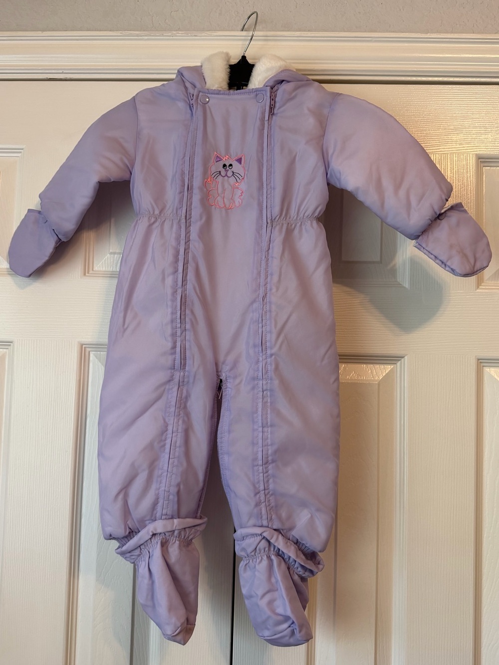 Vintage Lilac Baby One-Piece Snowsuit with Cat Embroidery JCP